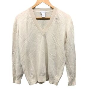 Tomas Maier Cashmere Sweater Women's Size 2 Cream Ribbed V Neck Knit Luxury